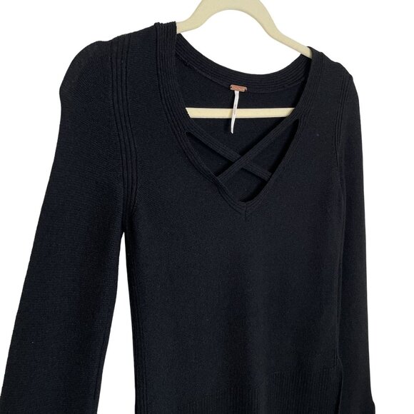 Free People Black V-Neck Sweater With Cross-Front Detail, XS - Picture 3 of 10